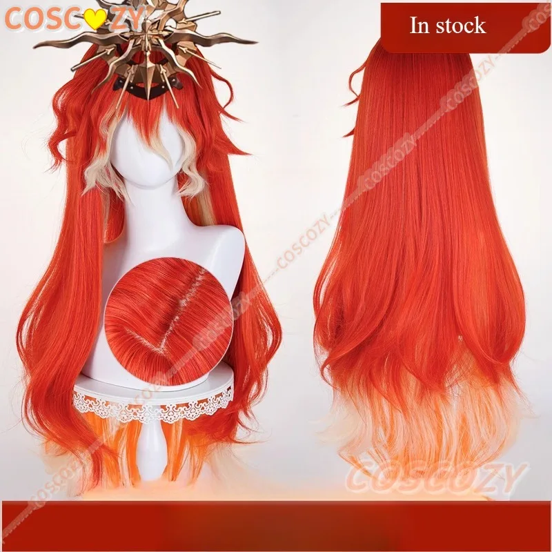Wuthering Waves 아우가스타 코스프레 가발 레드 오렌지 화이트 긴 웨이브 머리 합성 가발 여성용 소녀용 Septimont Rinascita 할로윈
