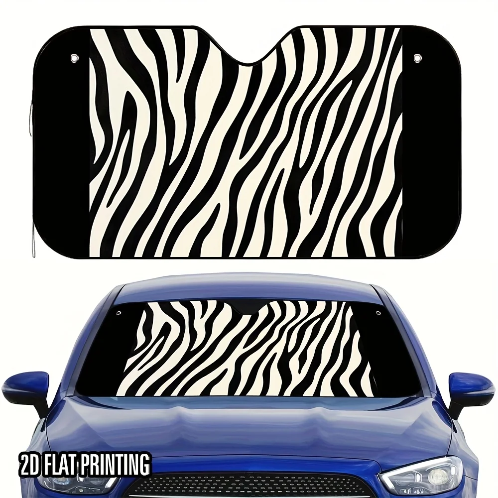 

1pc Zebra Stripes Car Sunshade - High-Quality Print, 4 Suction Cups For Easy Install, Foldable Fit Car Window Shade To Keep Car