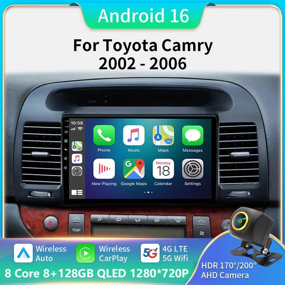 Android 16 Carplay Car Radio For Toyota Camry 5 2002 2003 2004 2005 2006 Multimedia Video Player GPS Navigation 2 Din DVD Stereo