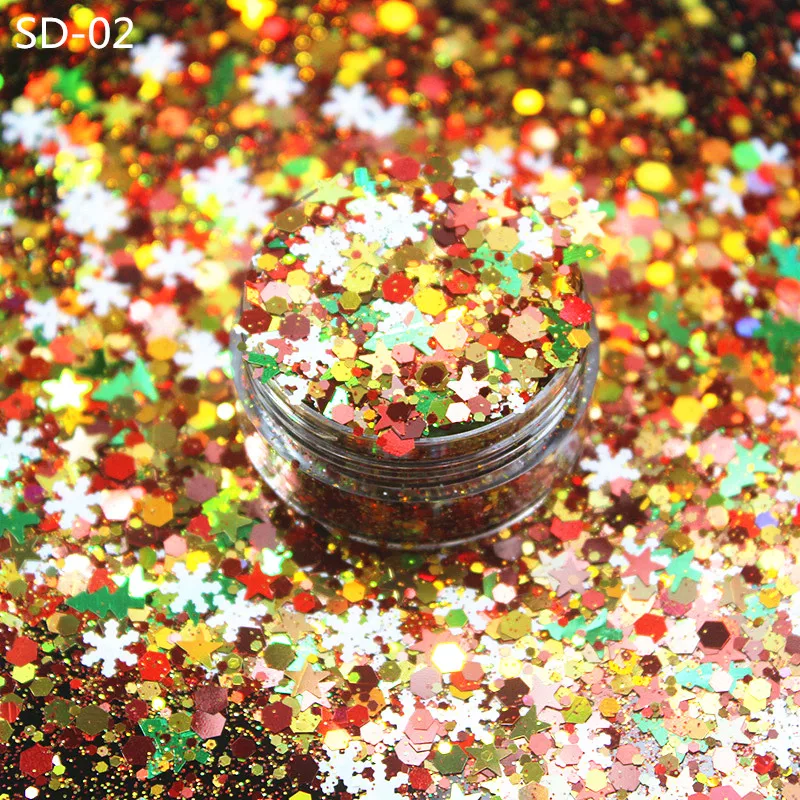 10G/bag Christmas Glitter Flakes Nails Art Decoration Xmas Sequins Sparkly Snowflake Slice Paillette Manicure DIY Design Tips