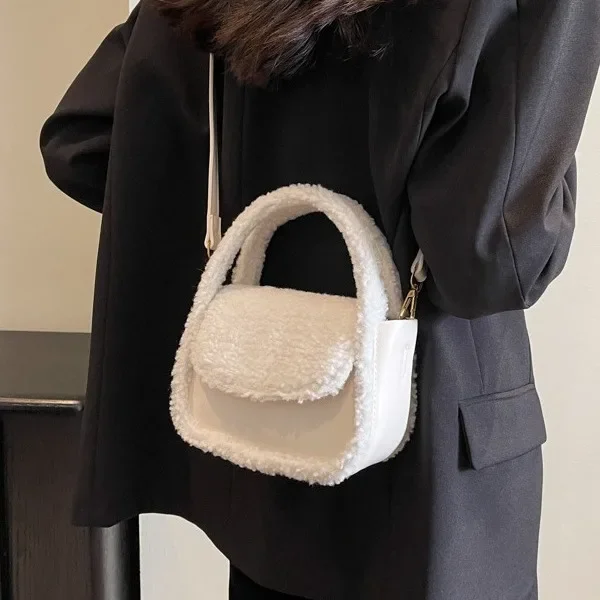 Miyagawa Japanese INS Cute Lamb Wool New Sweet Student Crossbody Girl Bag for Class Fashion Retro Causal Top-handle Bag