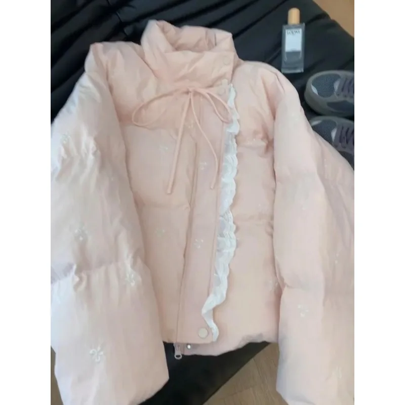 Women's Autumn Winter Outerwear Tops Cotton Breaded Clothes Bow Crushed Flower Outerwear Design Luxury Brand Simple Fashion