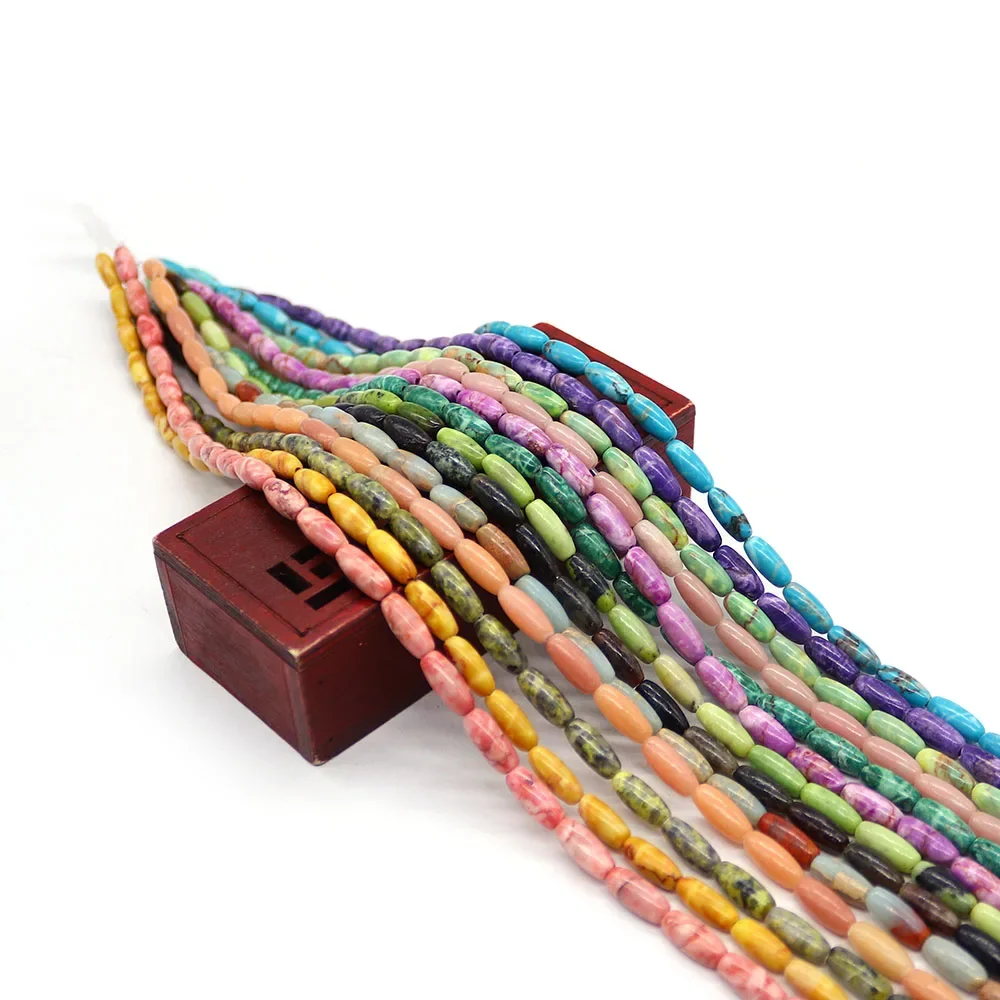 Natural Stone Colorful Rice-shaped Straight Hole Imperial Stone Loose Beads DIY Materials Accessories Necklaces Earrings Jewelry