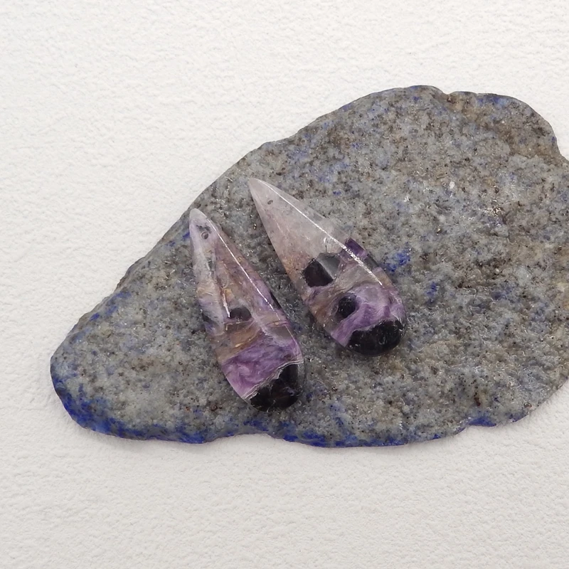 Natural Stone Charoite Earring Beads,Fashion Jewelry Water Drop Earrings Accessories For Women 36x13x5mm 7g