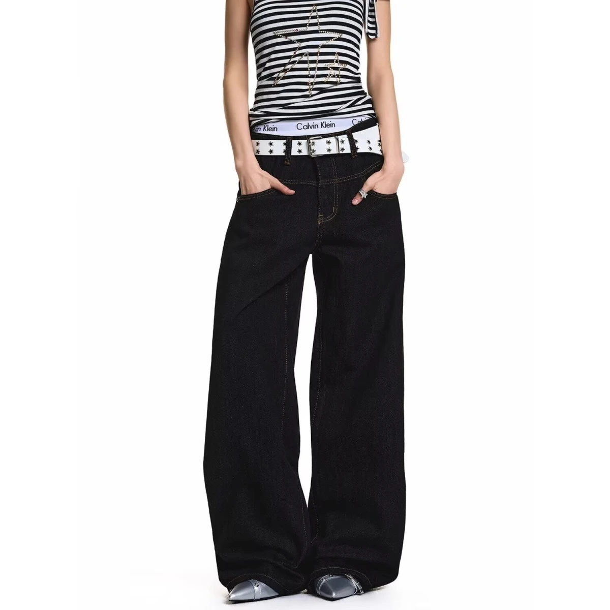 

Hong Kong Sle Men's Jeans High Street Trendy Letter Print Cotton Polyester Blend Spring Autumn Straight Leg Super Stretch