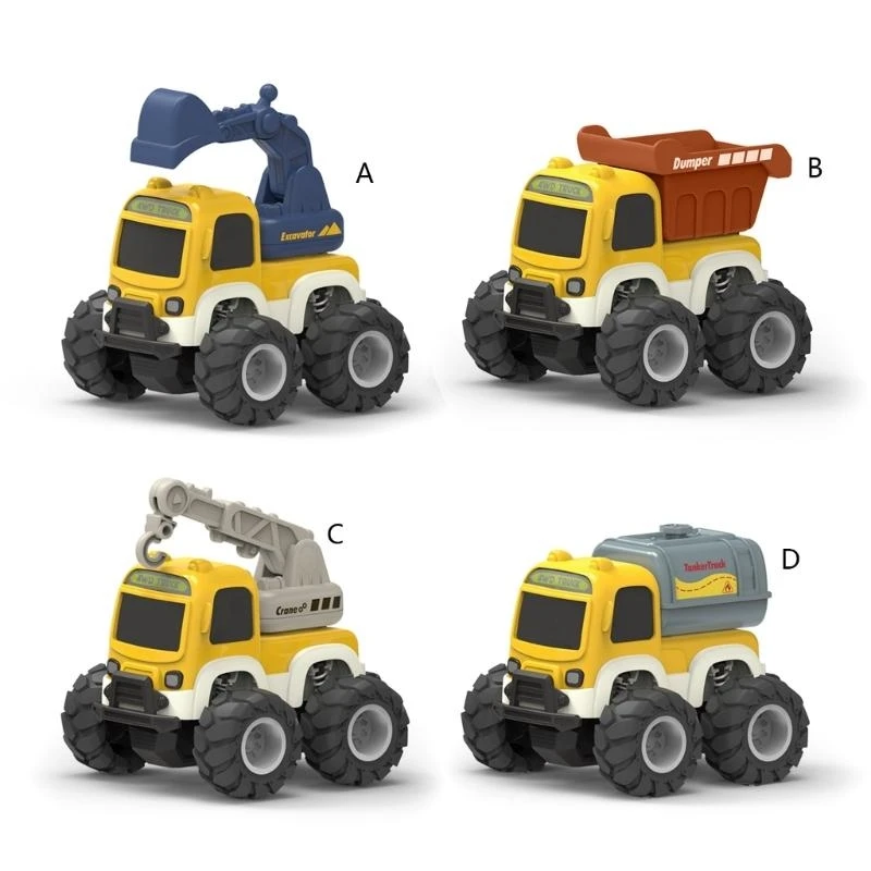 ดึงกลับรถก่อสร้างของเล่น 4WD แรงเสียดทานรุ่นรถ Push Active & Go ข้อต่อรถบรรทุกของขวัญที่ยอดเยี่ยมสำหรับเด็กชายหญิง 15UB