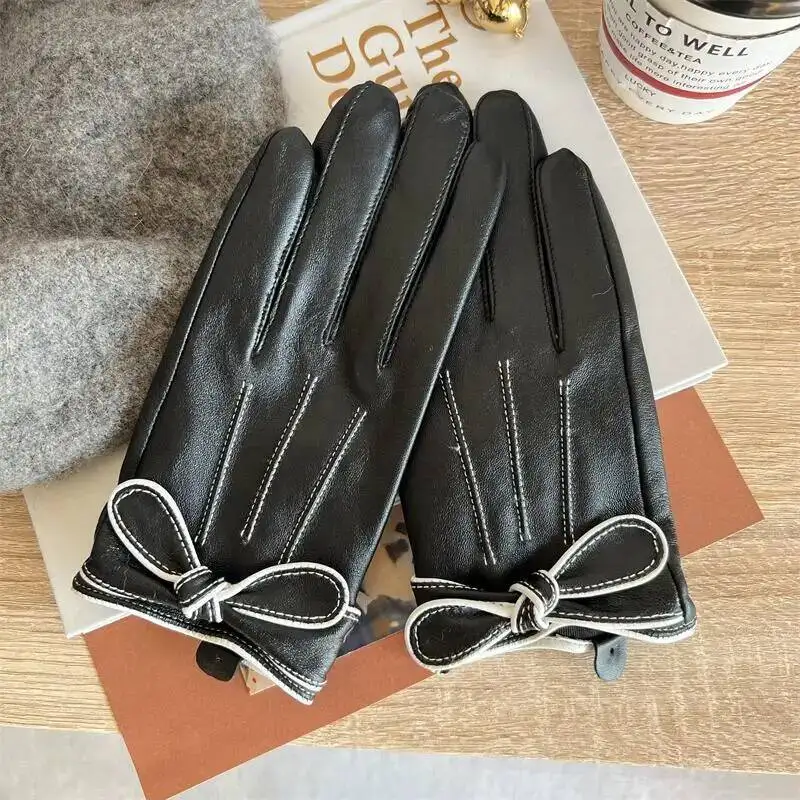 

Перчатки из натуральной овчины для женщин, модные перчатки из натуральной кожи, зимние теплые утолщенные уличные короткие перчатки, женские роскошные варежки