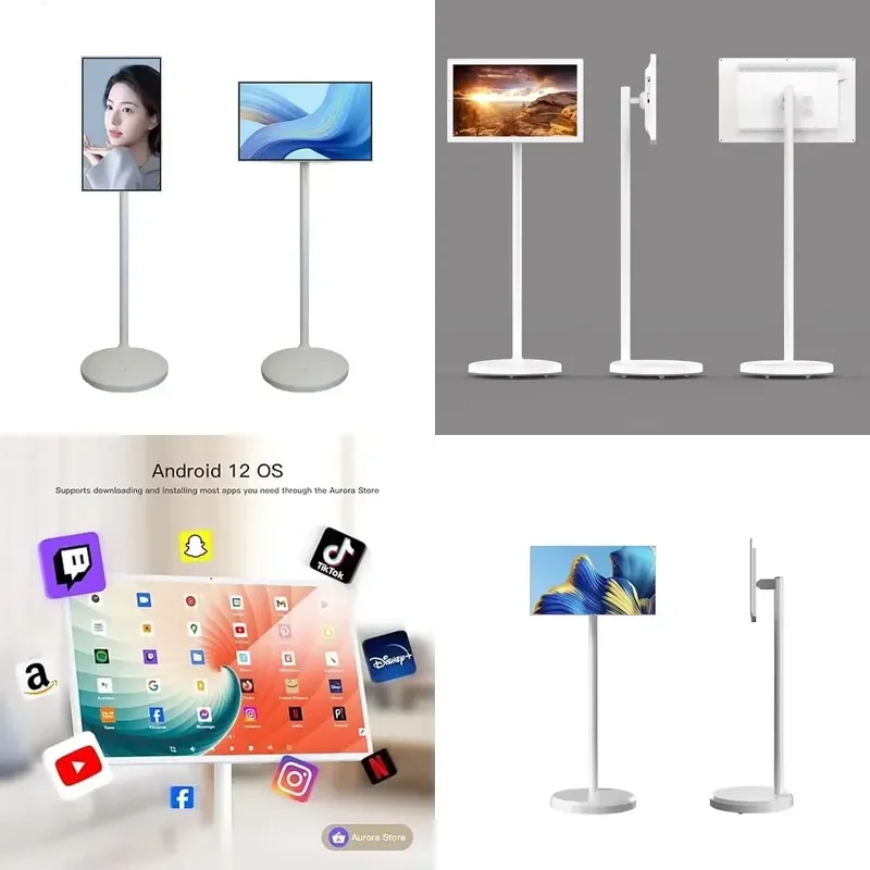 27 Inch Portable Smart TV Monitor Wireless Interactive Display Built-in Touch Screen Swivel Floor Stand for Home Office