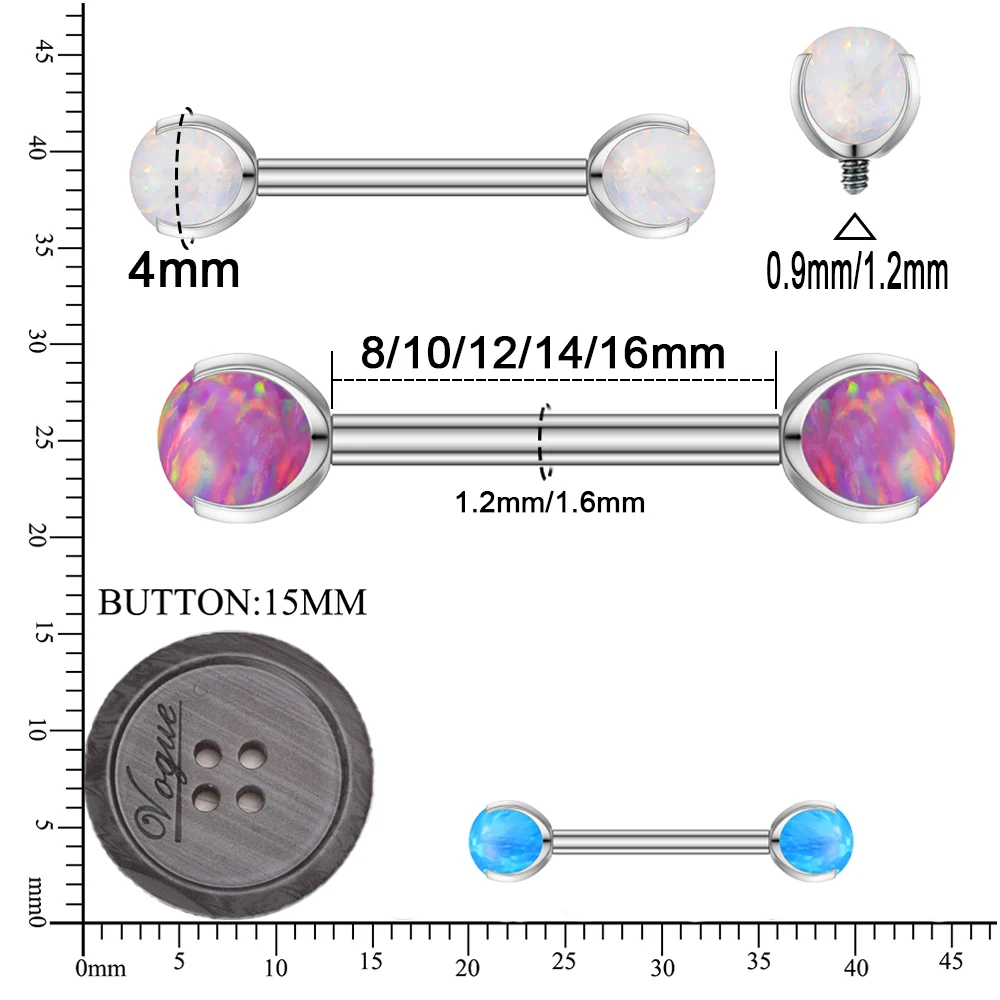 G23 Titanium 14G/16G Opal Tongue Barbell Inner Threaded Piercing of the Nipple Tongue Ring Piercing Body Jewelry For Women
