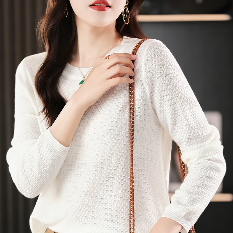 

Women's Spring Autumn Round Neck Long Sleeved Solid Color Loose Pullover Sweater New Precision Imitation Wool Knitted Jumper Top