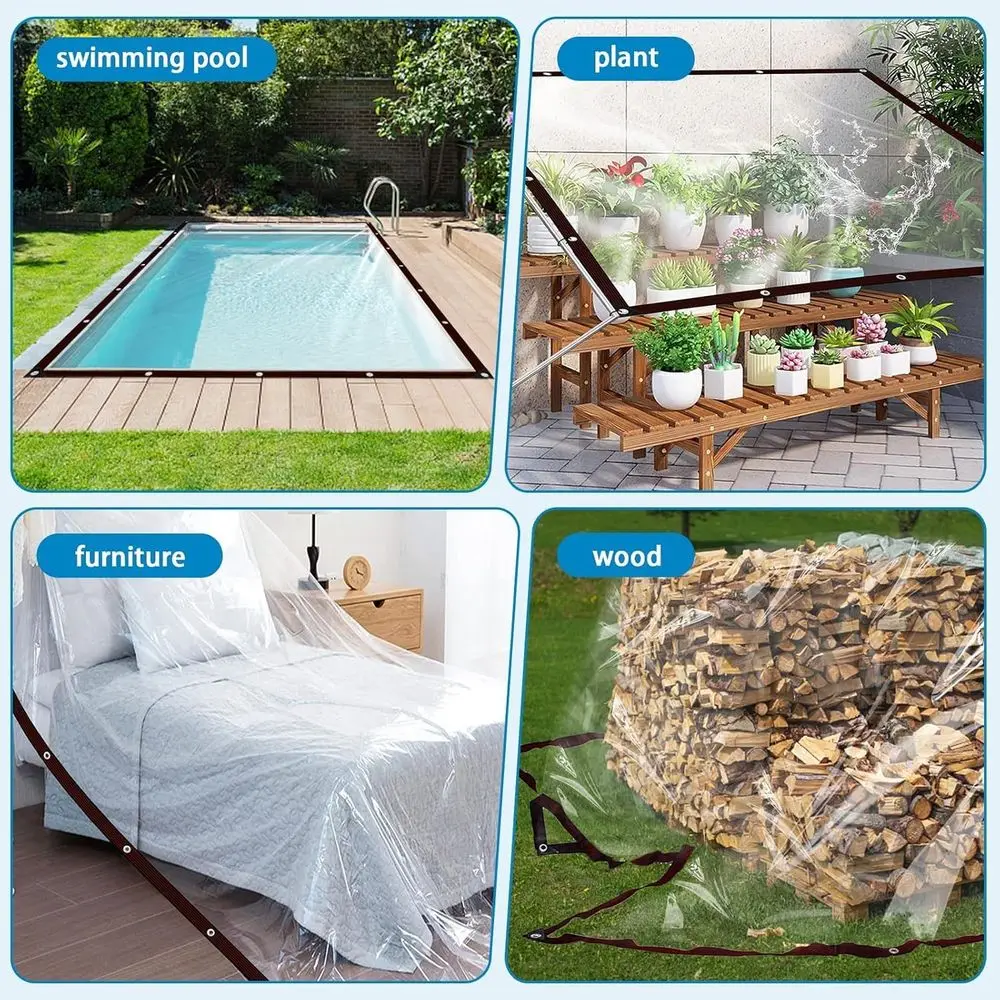 قماش القنب PVC الشفاف عالي التحمل مقاس 7 × 12 قدم مع حلقات للحماية في الهواء الطلق والحديقة والفناء