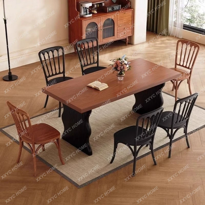 

Обеденный стол и стулья в средневековом стиле, комплект для небольшой квартиры, высококачественный, прямоугольный.