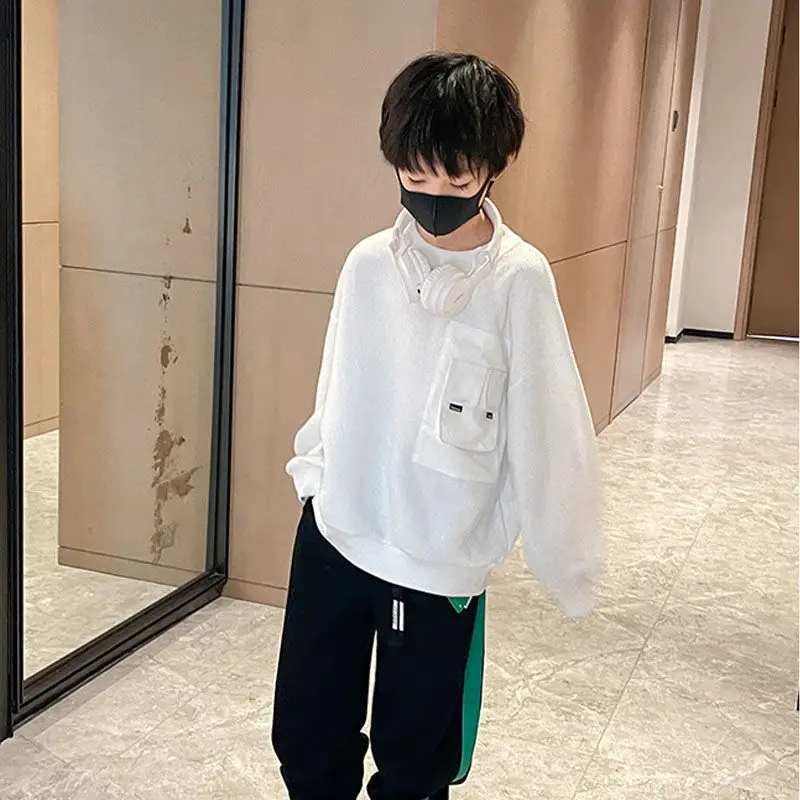 Boy\'s Hoody Spring and Autumn 2022 New Children Long Sleeve Pullover Top Middle and Big Children Loose Spring Clothes