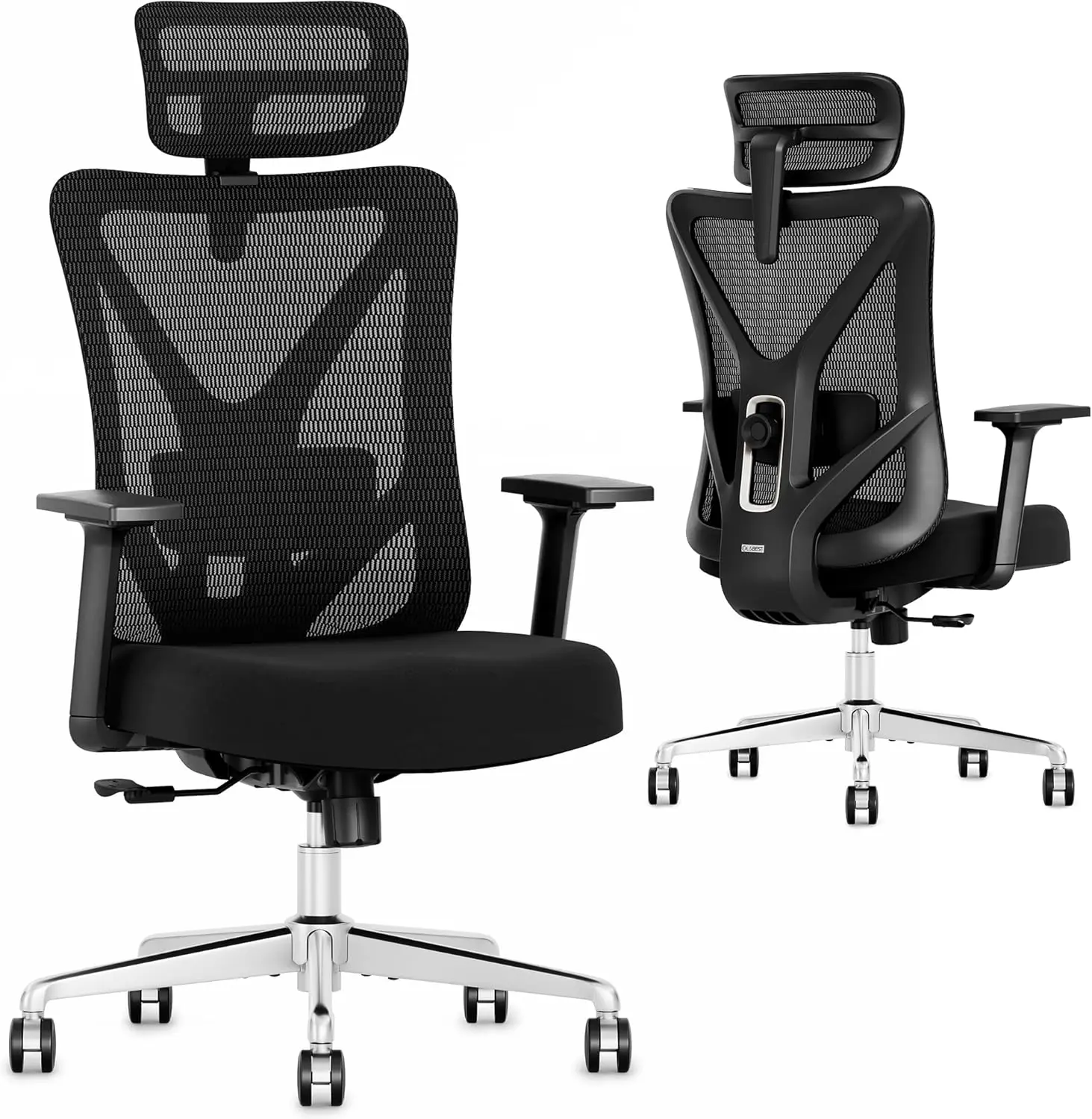 Ergonomic office chair, mesh computer office chair with adjustable lumbar support, headrest, 3D armrest, rotating wheel