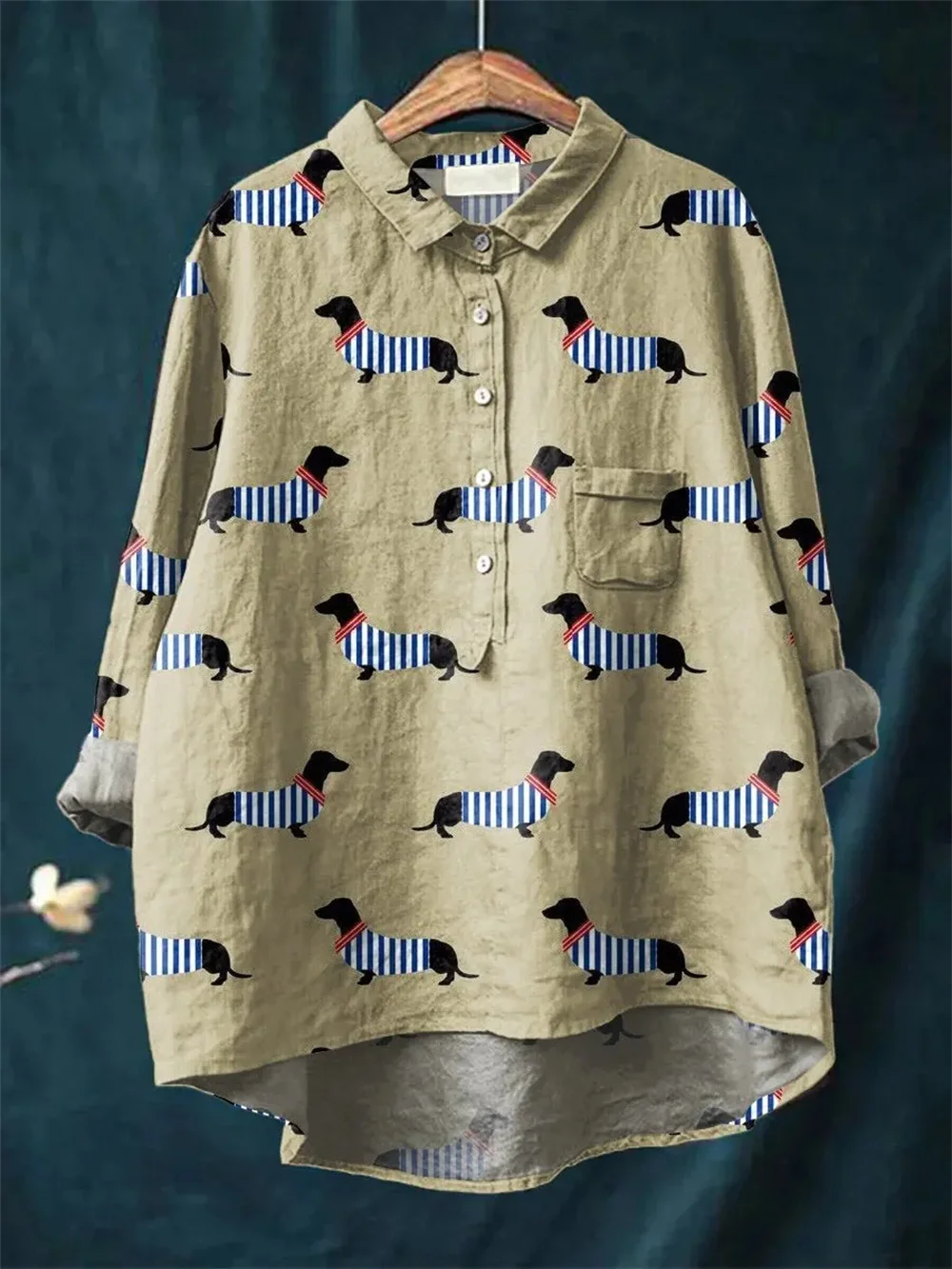 PLstar Cosmos New 3D Print Cute Dog Pattern Women's Fun Casual Dog Loose Open-Cut Shirt-4