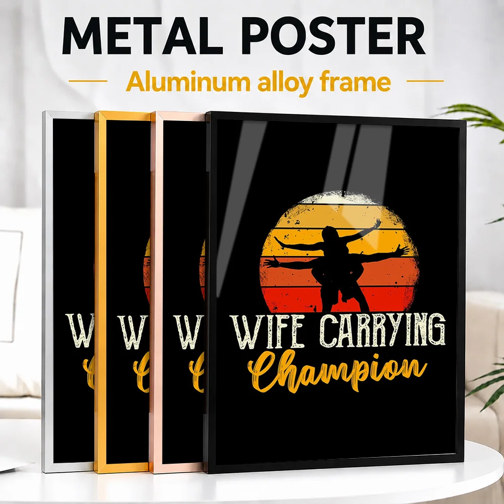 Champion Wife Carrying Framed Aluminum Metal Poster Personalized Retro Style Wall Art For Sports Memorabilia Room, Runner Gift