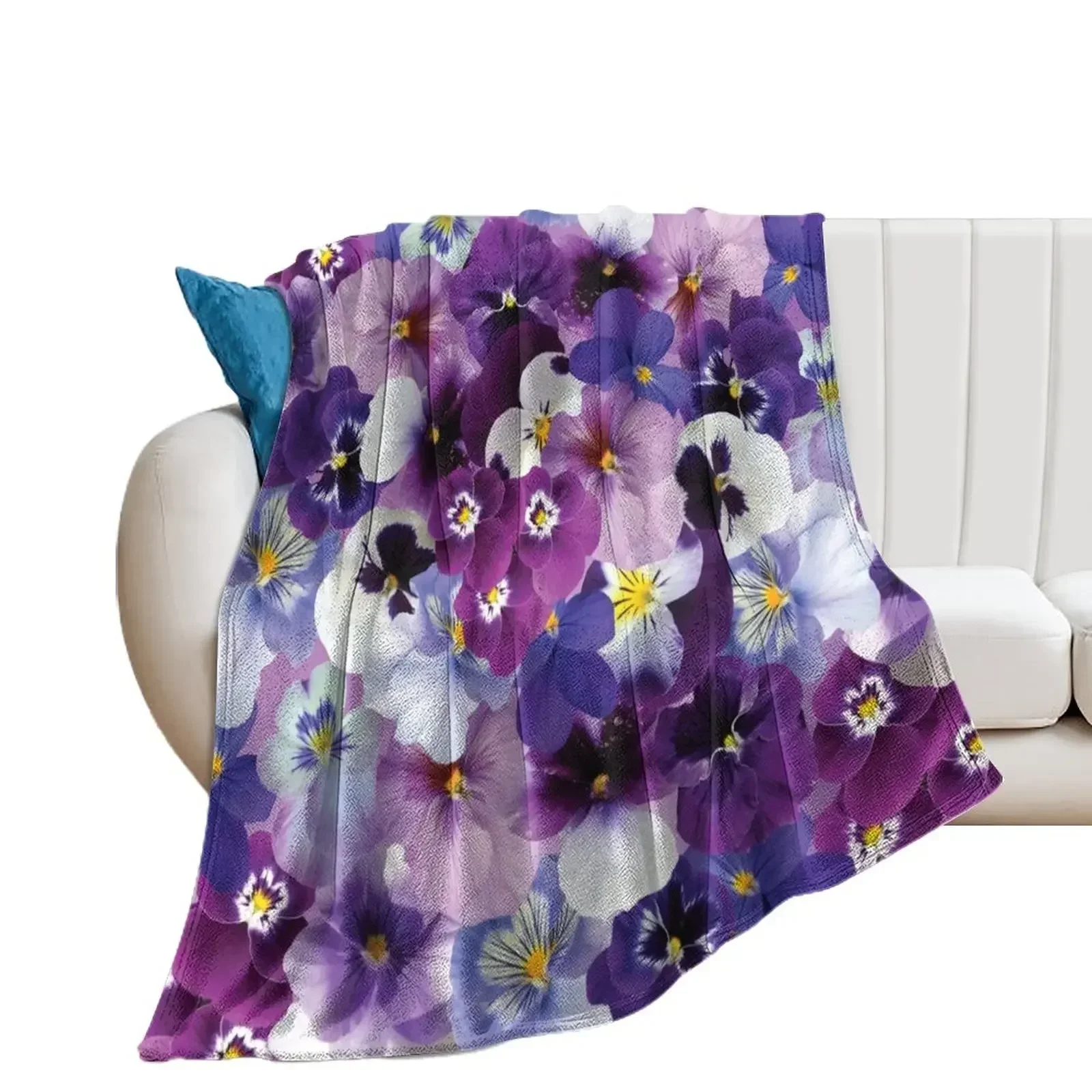 Purple and white pansy flowers Throw Blanket decorative Nap Blankets