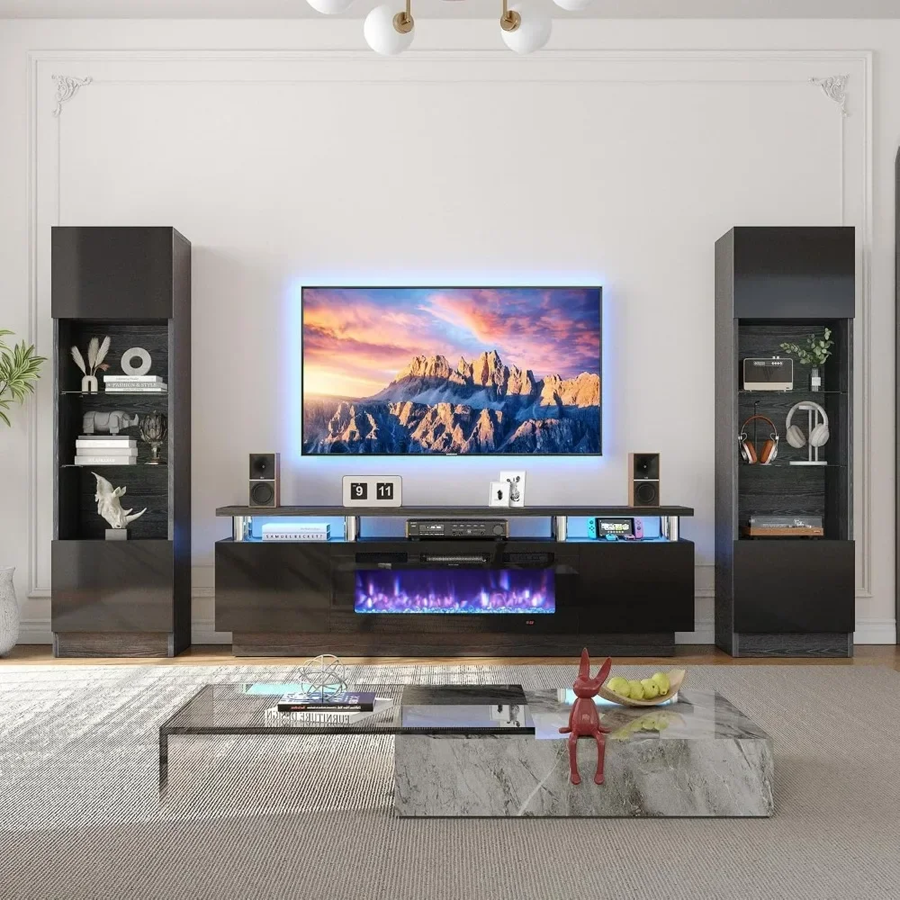 TV Stand with Fireplace and Bookcases, 70