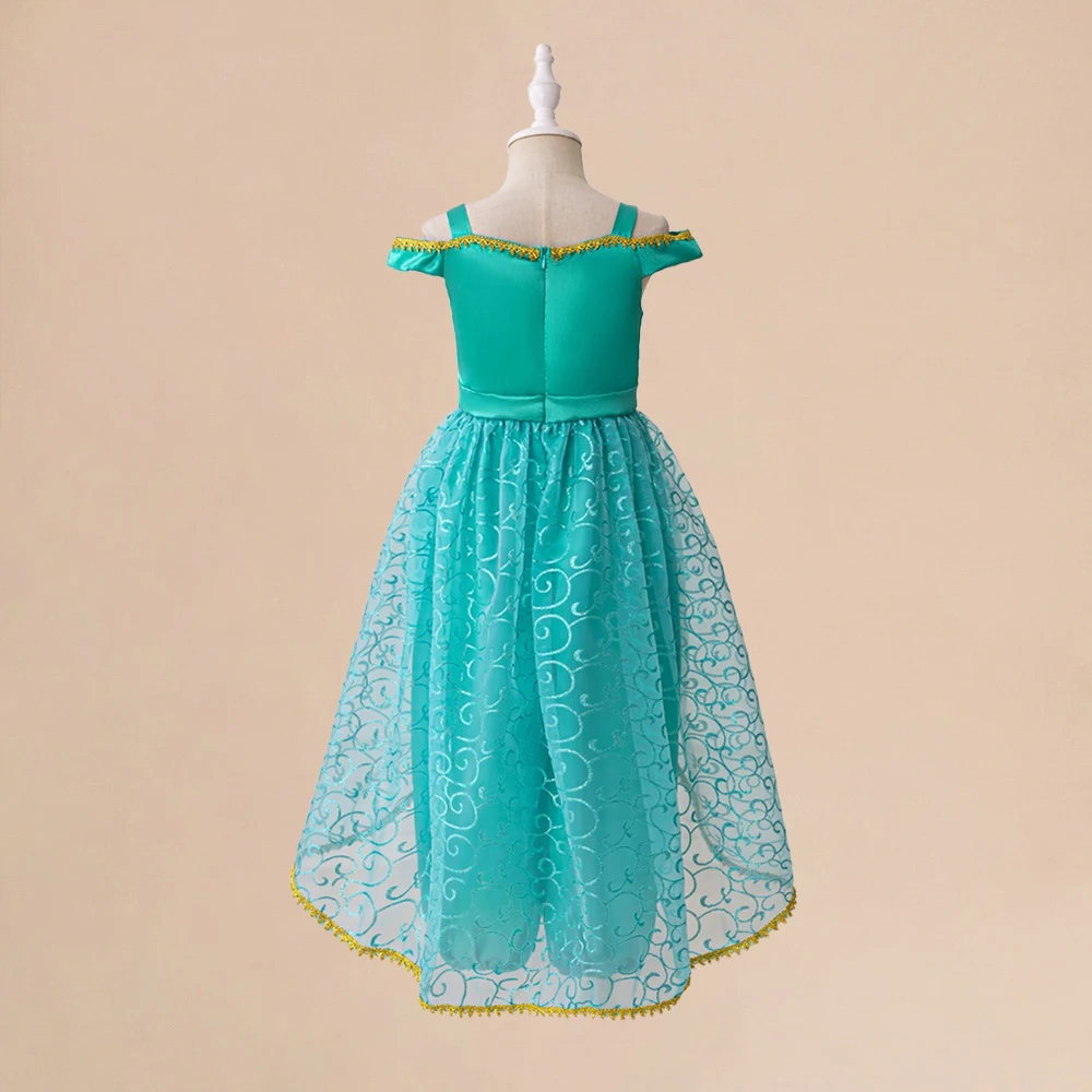 Elegnat Jasmine Princess Girls Dress Cosplay Green Exotic Birthday Dresses for Girl Fashion Holiday Children Costume Kid Clothes view 2
