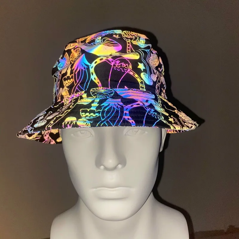 Luminous Rainbow Reflective Fashion Bucket Hats Flash Night Light Fisherman Hat for Night Fish Dancing Dark Vision Chic Apparel - view 4