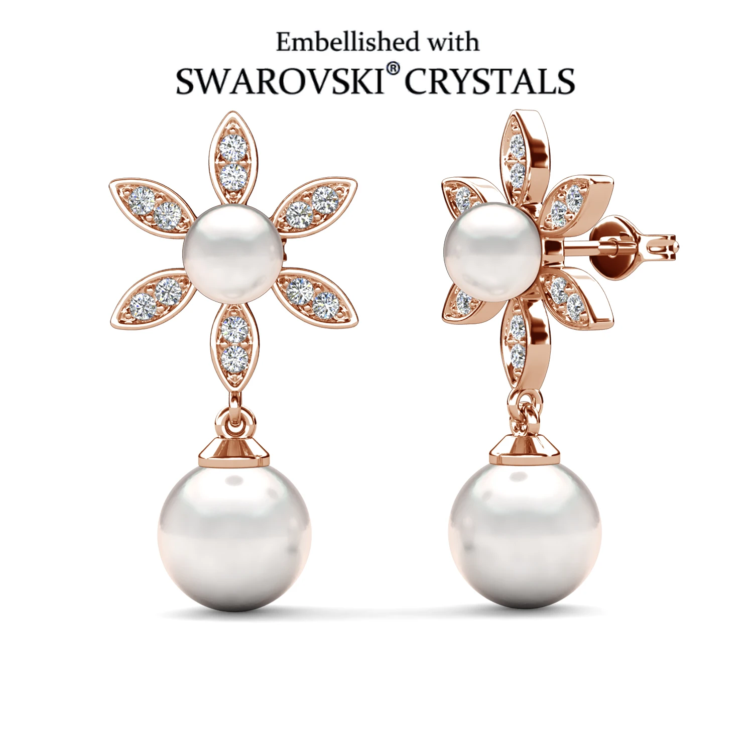 

Элегантные серьги с цветами, украшенные кристаллами Swarovski, гипоаллергенные, Daisini, позолота 18K, женские, с жемчугом