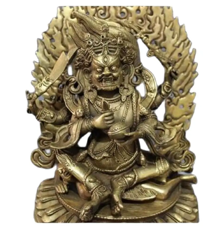 

Art Bronze Decoration Crafts Brass collect 9" Elaborate Tibet Buddhism Vajra 4 Arms Mahakala Buddha Joss Jambhala Statue 22cm