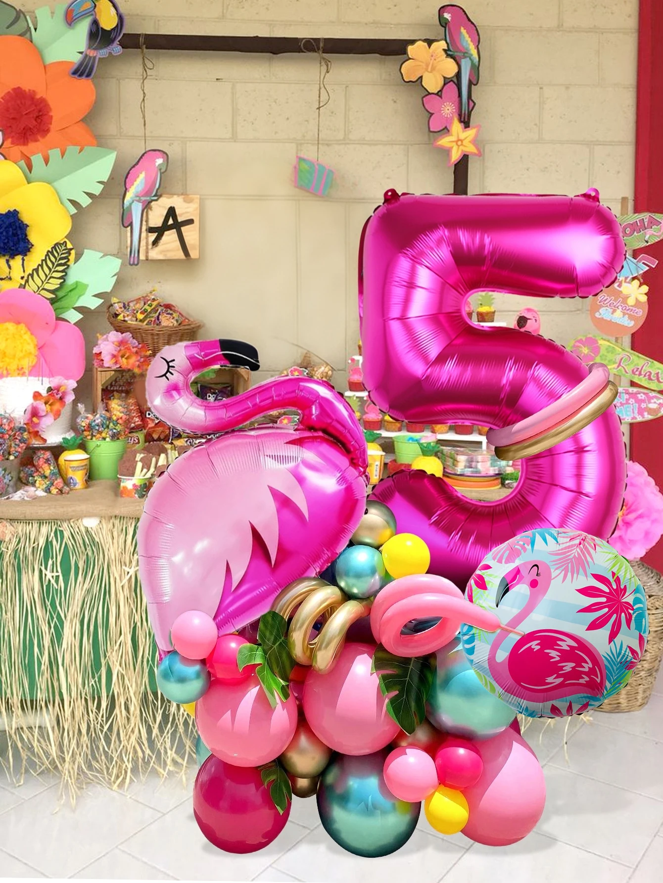 Tropische Flamingo-Geburtstagsballons in Rosenrot, Digital-Ballon für Flamingo-Themenpartys, Geburtstagsdekoration und Hawaiianische Partys – Detail 2