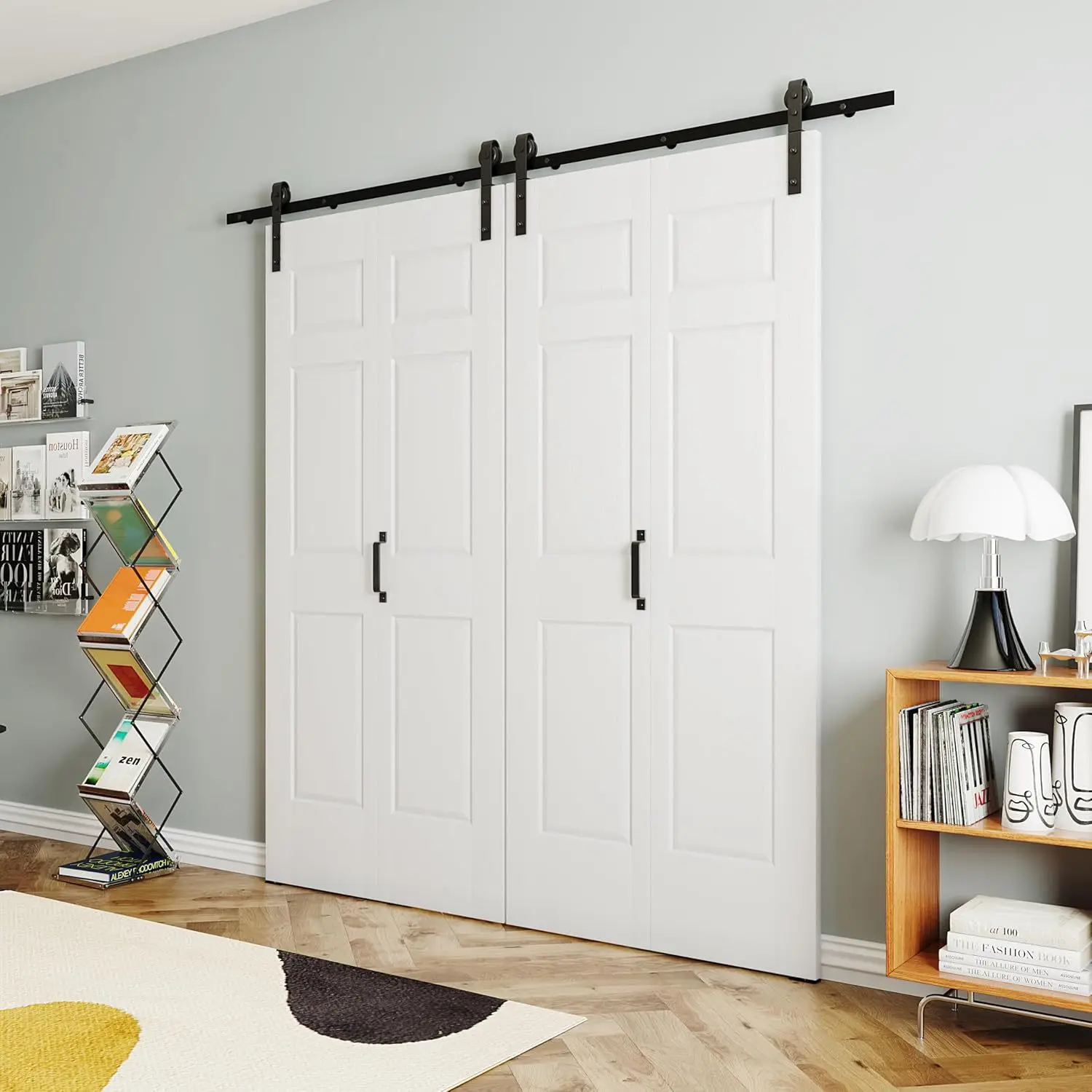 

Sliding barn door, 6-piece, with sliding hardware track kit and handle, pre-drilled for easy installation