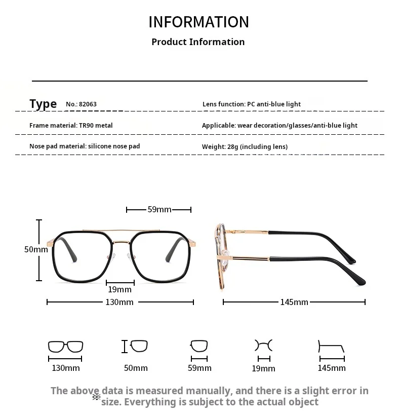 Mode Retro Dubbele Beam Brilmontuur Ultralight Lente Tempels Optische Recept Kleine Maat Mannen en Vrouwen Brillen 82063