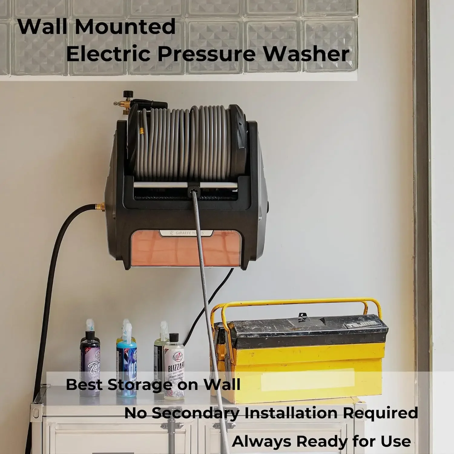 Grandfalls-lavadora a presión PRO, dispositivo eléctrico de montaje en pared con retráctil de 100 pies, máx. 2500 PSI, 1,6 GPM