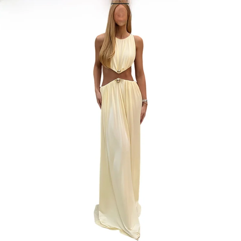 فستان طويل ضيق بتصميم مثير من الدانتيل المرقع، بياقة دائرية، بطول الخصر، مناسب للخريف، مصنوع من قماش البوليستر، بتصميم ملفوف.