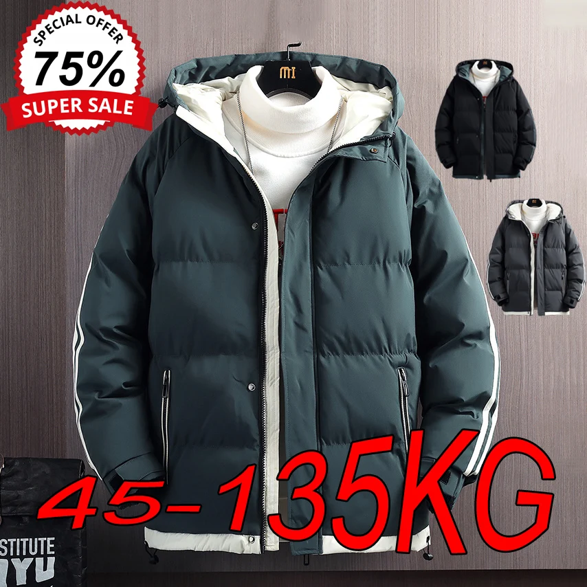 M-8XL Plus Size Men's Cotton Jackets Autumn Winter Simple Personality Loose Thick Warm Tops Oversized Solid Color Hooded Coats