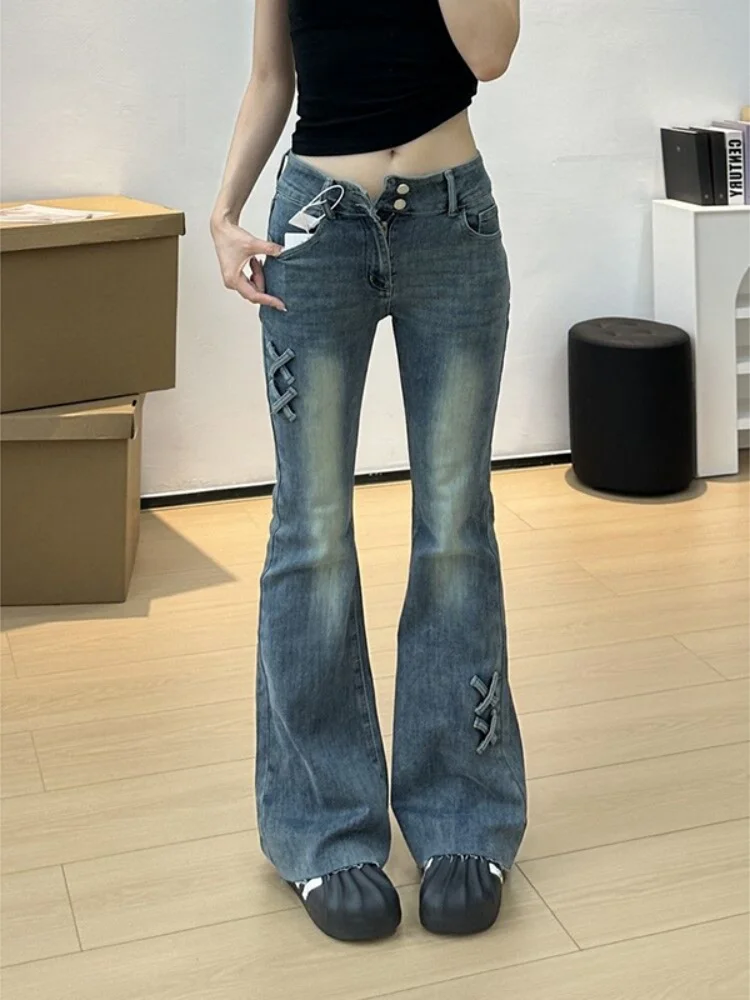 

High Waist Slim Fit Straight Leg Denim Jeans Women's Spring Autumn plus Size Retro American Sle Elastic Bootcut Pants