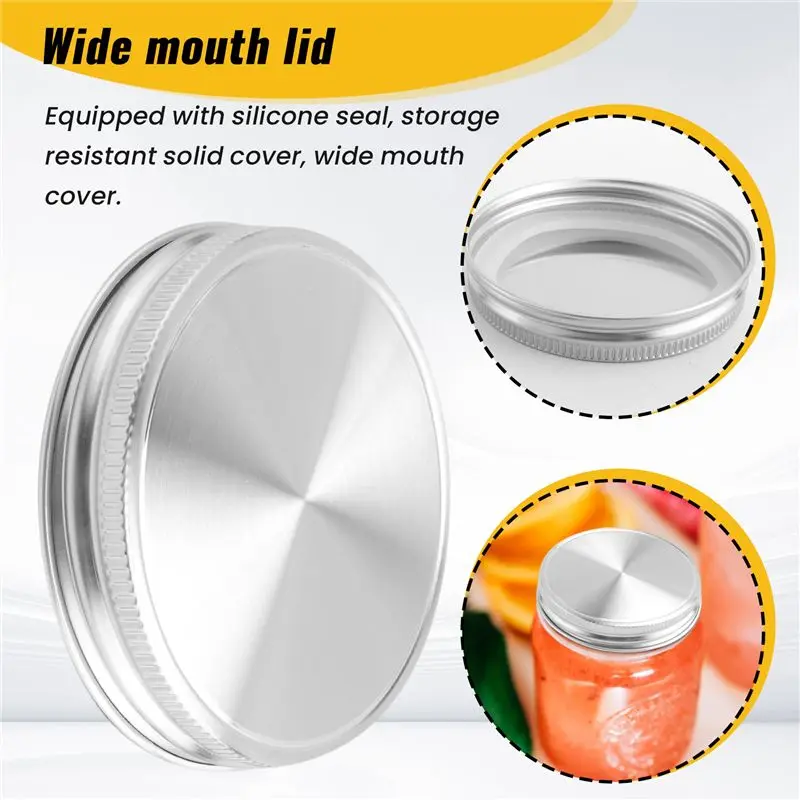 AT63-8 Pcs Stainless Steel Jar Lids 86Mm Sealed Leak Proof Cover With Silicone Seals Resistant Storage Solid Caps Wide Mouth Lid