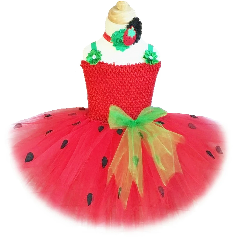 Baby Girls Strawberry Costume for Kids Birthday Party Tutu Dress Halloween Outfit Toddler Girl Fruit Clothes Newborn Photo Shoot