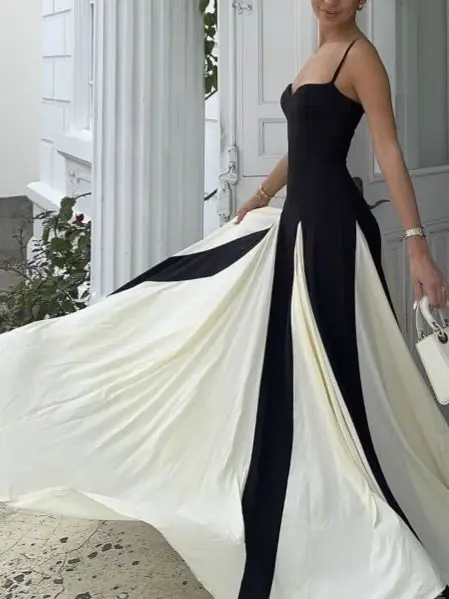 Bla White Splice ter Dr Gonna lunga a vita slim fit dal design estivo da donna Gonna a trapezio sexy Sle per le vacanze