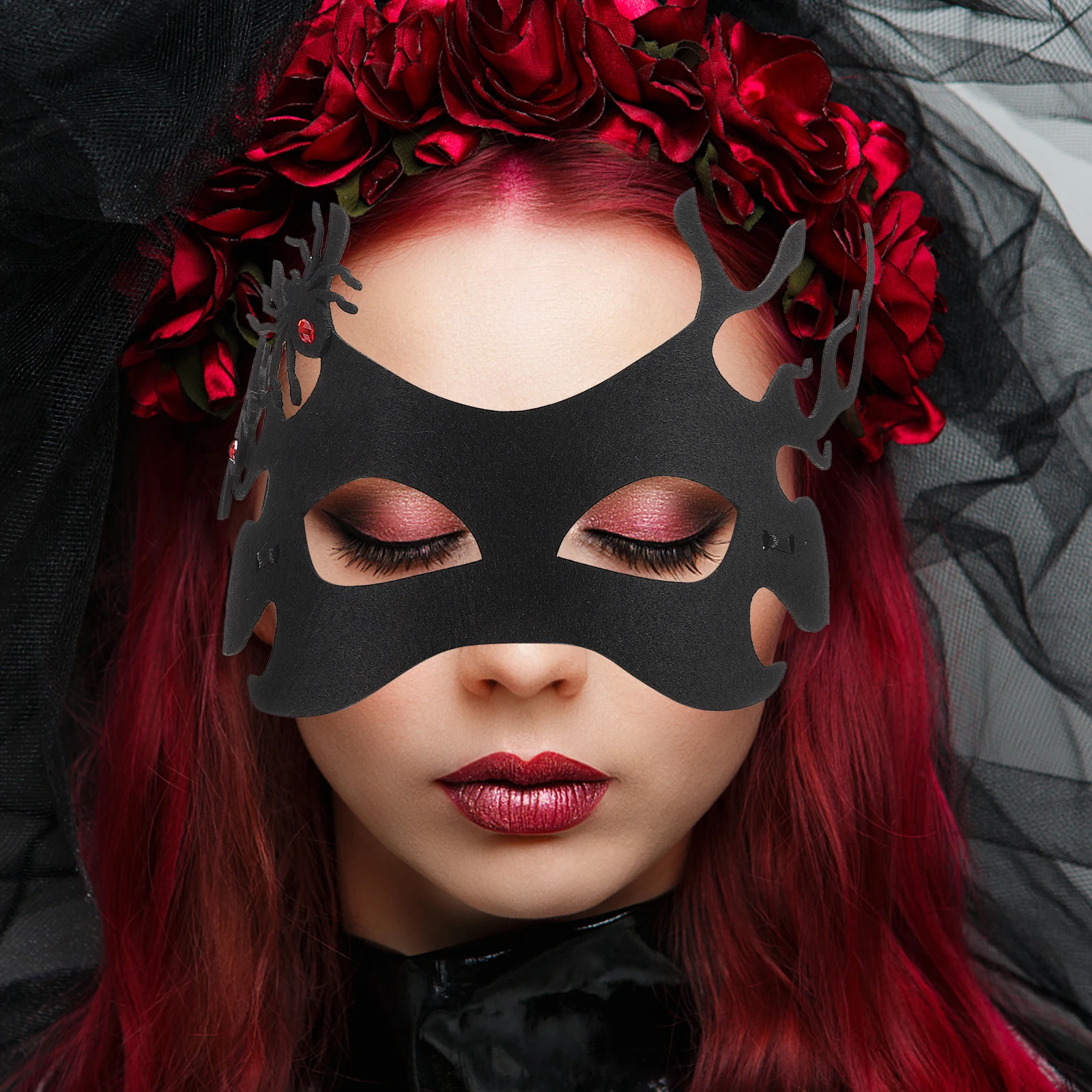 

Хэллоуин Паук Рога Готический Вампир Половина Лица Костюм Маска Для Венецианского Маскарада Украшения Косплей Маска Легкая