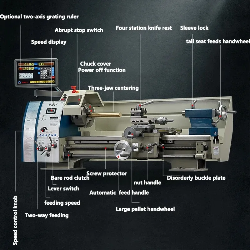 D290V 1500W ミニ高精度可変速手動木工金属ベンチ旋盤機械 切削・フライス加工・穴あけ・タッピング用