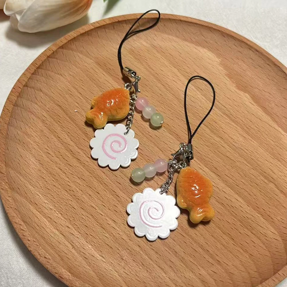 Kawaii اليابانية الشارع الغذاء Taiyaki Narutomaki الأسماك كعكة مطرز الهاتف سلسلة مفاتيح سحرية حقيبة الظهر تشافيرو مفتاح قلادة الهدايا