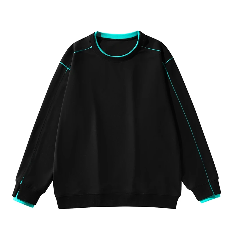 New Arrivals for Spring  Autumn Street Style Plus Size Men Color-Block Crewneck Long-Sleeve Loose Fake Two-Piece Top170kg10XL