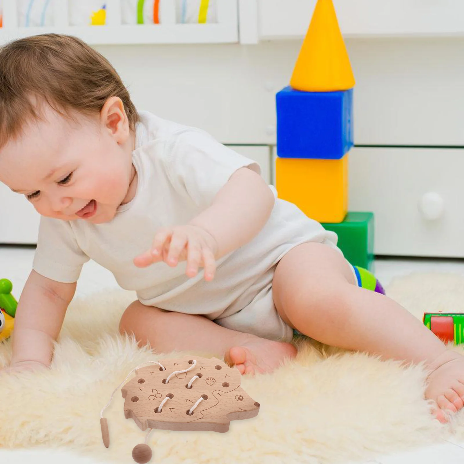 1 Set Holzfädeln für Kleinkinder, pädagogisches Puzzlespiel, Kinder-Holzspielzeug, kognitives Cartoon-Schnürbrett