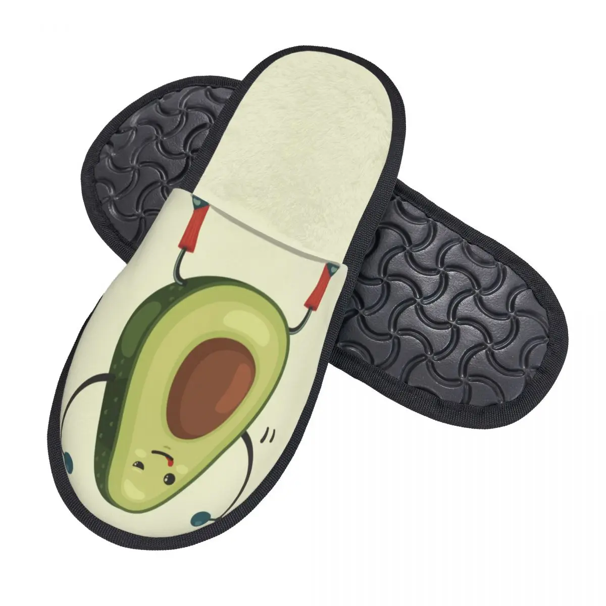 Cute Avocado Doing Exercises With Dumbbells Slipper For Women Men Fluffy Winter Warm Slippers Indoor Slippers