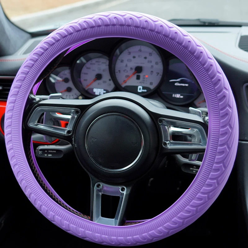 Elastic Texture D-shaped Universal Car Non-slip Silicone Steering Wheel Cover Interior Decoration Accessory