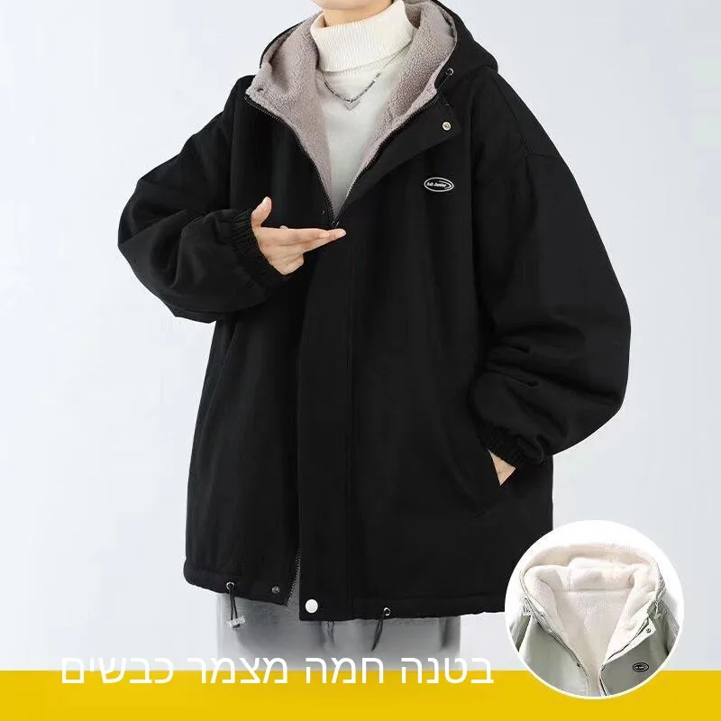 Lamb Fur Cotton Jacket Men's Casual Outerwear Spring Autumn Winter Fashion Brand Teenage Cotton Clothes Thickened Hooded