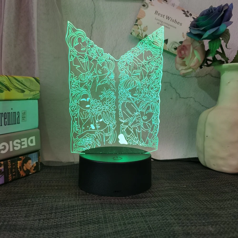 B-T-S Fans Gift 3D Acrylic Night Light 7 Color Adjustable Touch Night Light Indoor Decoration Table Lamp Christmas Gift