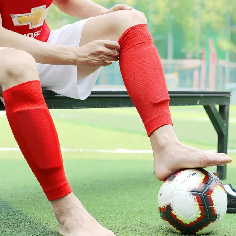 Meias de futebol vermelhas para homens e mulheres, caneleiras, capa de perna, novos cutsocks