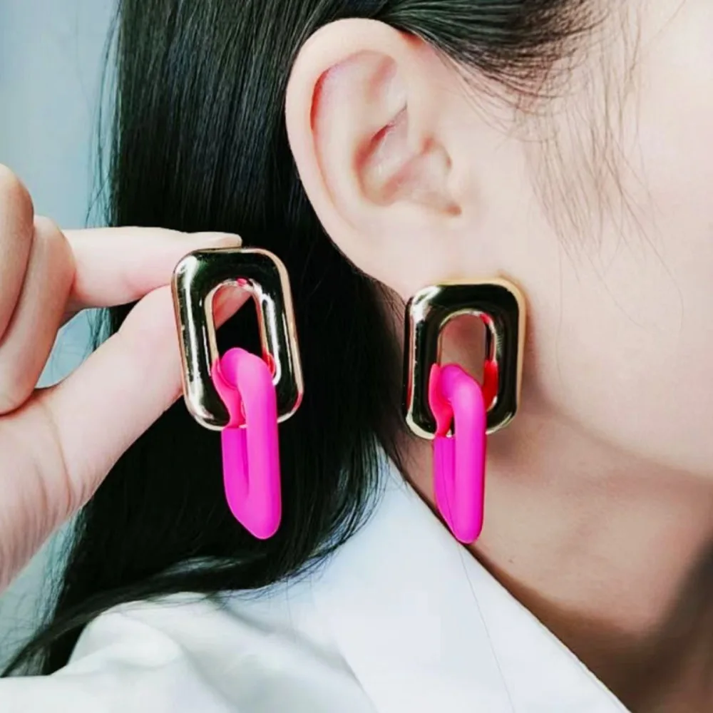 Acrylic Link Chain Earrings Attractive Color Women Accessories Geometry Dangle Earrings Light Weight Square Drop Earrings