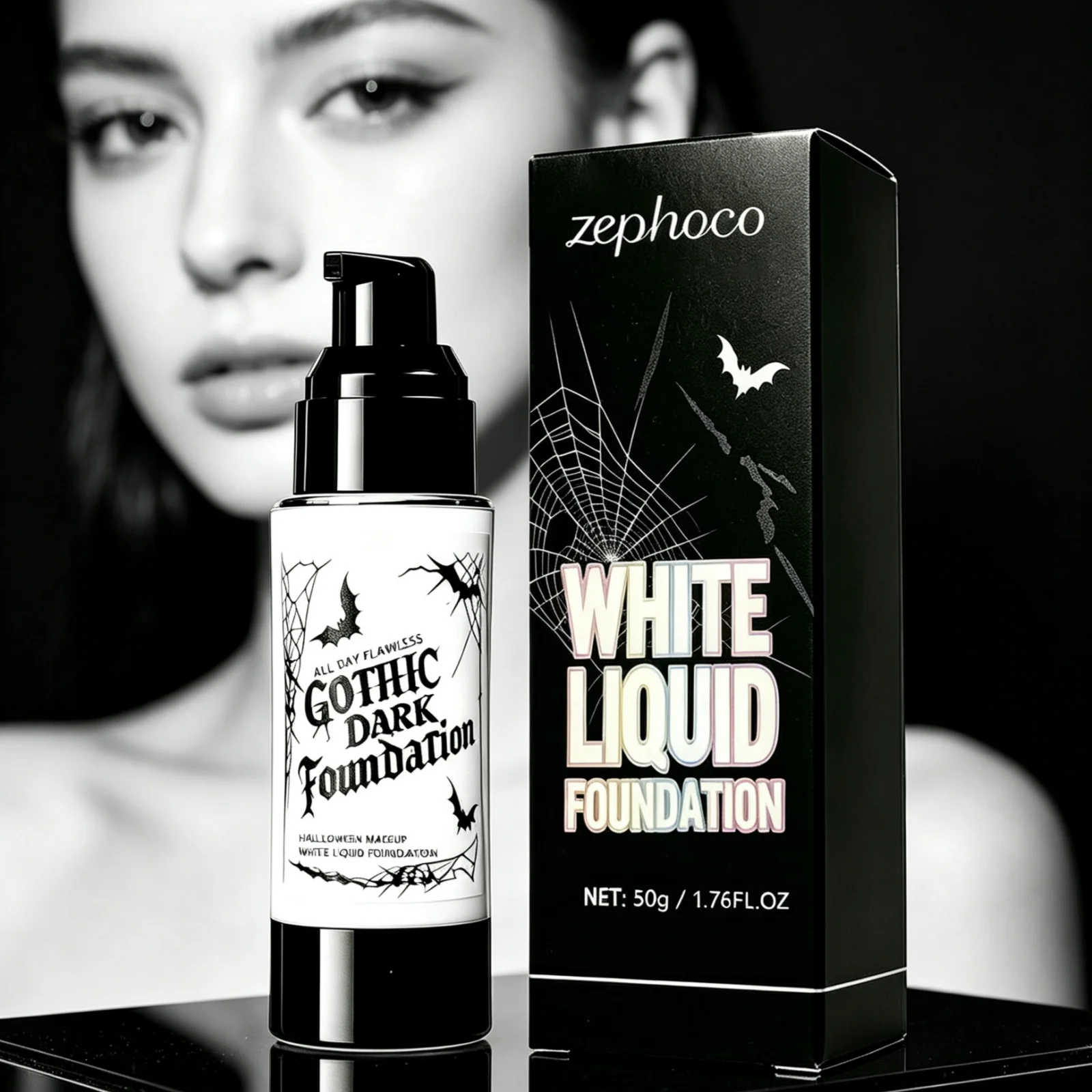 Zephoco White Liquid Foundation Waterproof Even Skin Tone Long Lasting Makeup Flawless Coverage Lightweight White Base Cream 50g