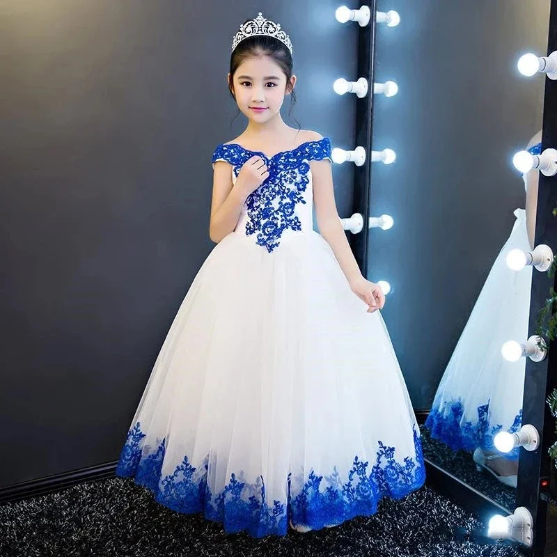 Ombro fora do laço menina Vestido flor de tule, Robe Primeira Comunhão, Personalizado, Aniversário, Princesa, Bebê, Menina