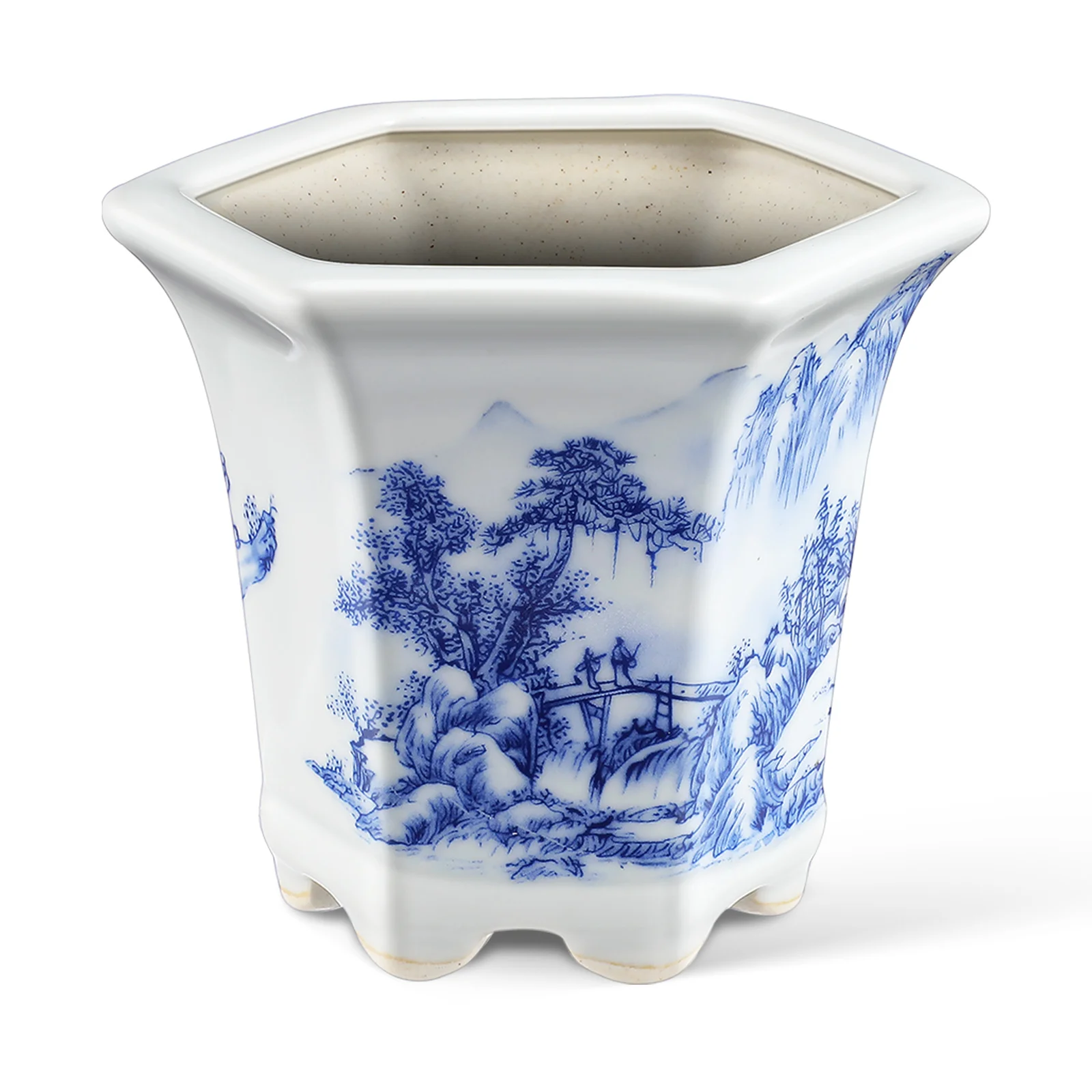 Traditional Blue Floral Porcelain Ceramic Flower Pot Decorative Planter for Indoor Plants Balcony Office Small Planter